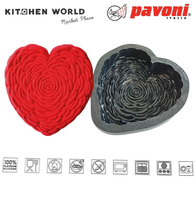 พิมพ์อบเค้กซิลิโคนหัวใจกุหลาบ PAVONI BW1085-086 ขนาด 1,000 มล. สีดำ